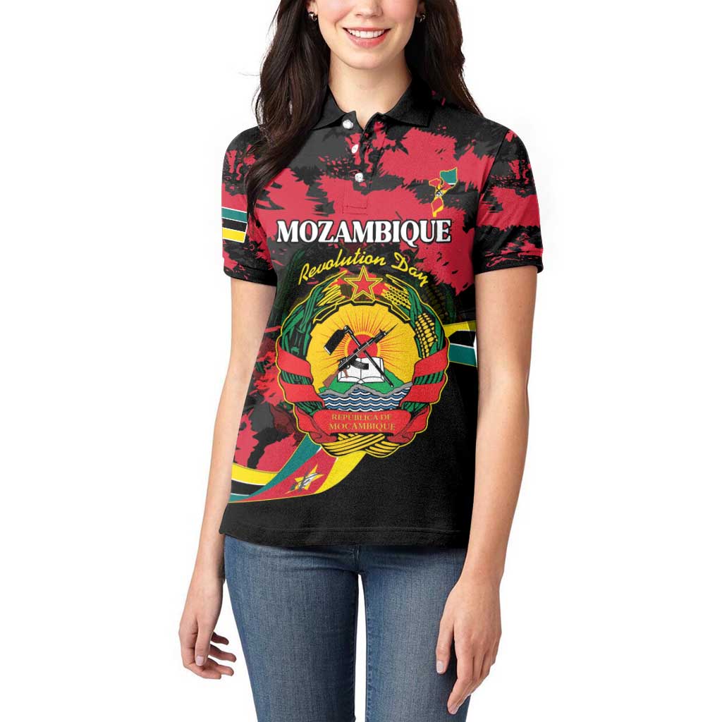 Personalized Mozambique Revolution Day Women Polo Shirt Coat Of Arms FRELIMO - Wonder Print Shop