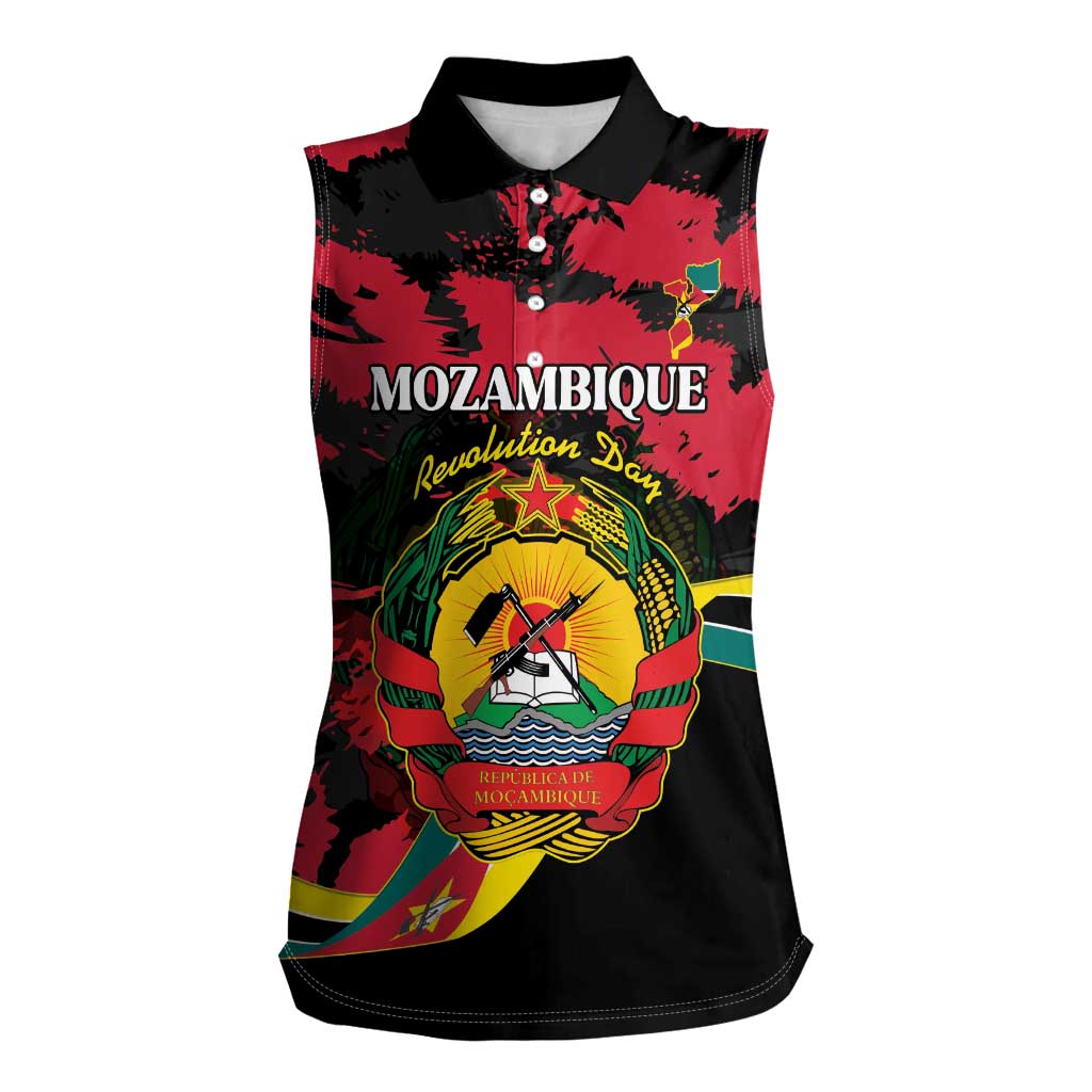 Personalized Mozambique Revolution Day Women Sleeveless Polo Shirt Coat Of Arms FRELIMO - Wonder Print Shop