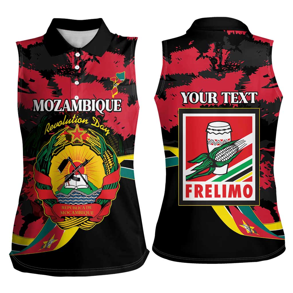 Personalized Mozambique Revolution Day Women Sleeveless Polo Shirt Coat Of Arms FRELIMO - Wonder Print Shop