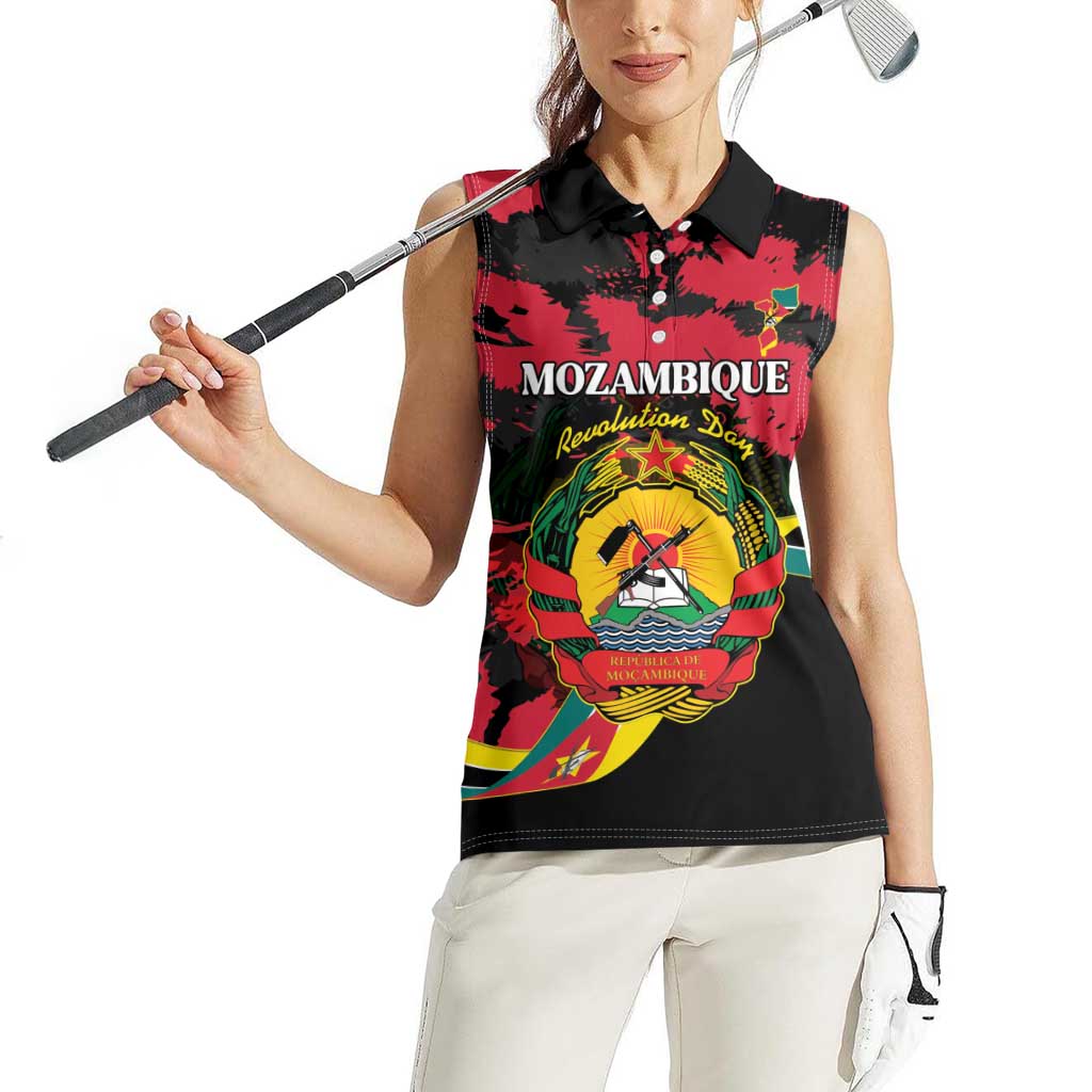 Personalized Mozambique Revolution Day Women Sleeveless Polo Shirt Coat Of Arms FRELIMO - Wonder Print Shop