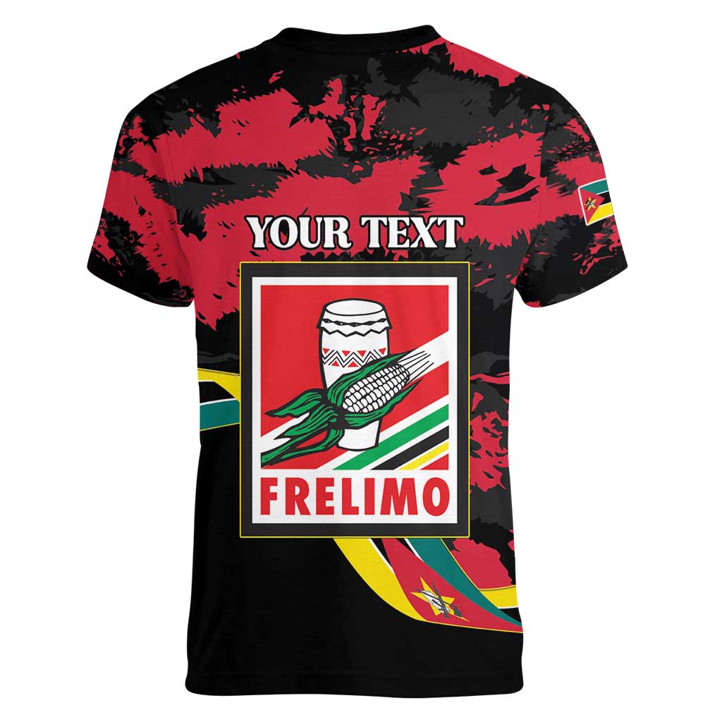 Personalized Mozambique Revolution Day Women V-Neck T-Shirt Coat Of Arms FRELIMO - Wonder Print Shop