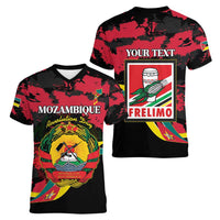 Personalized Mozambique Revolution Day Women V-Neck T-Shirt Coat Of Arms FRELIMO - Wonder Print Shop