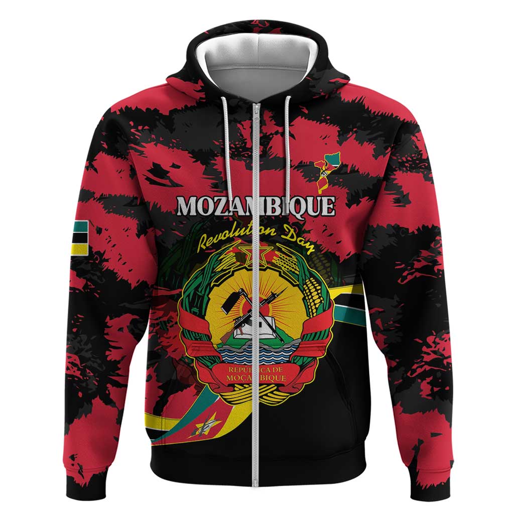 Personalized Mozambique Revolution Day Zip Hoodie Coat Of Arms FRELIMO - Wonder Print Shop