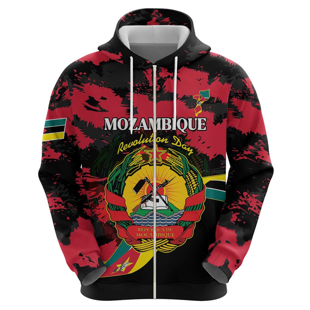 Personalized Mozambique Revolution Day Zip Hoodie Coat Of Arms FRELIMO - Wonder Print Shop