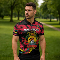 Personalized Mozambique Revolution Day Zipper Polo Shirt Coat Of Arms FRELIMO - Wonder Print Shop