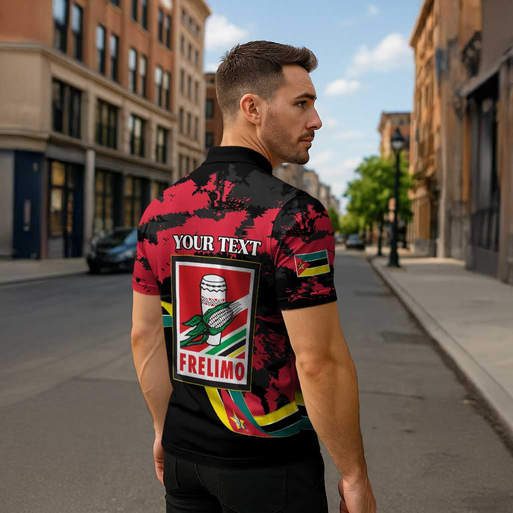 Personalized Mozambique Revolution Day Zipper Polo Shirt Coat Of Arms FRELIMO - Wonder Print Shop