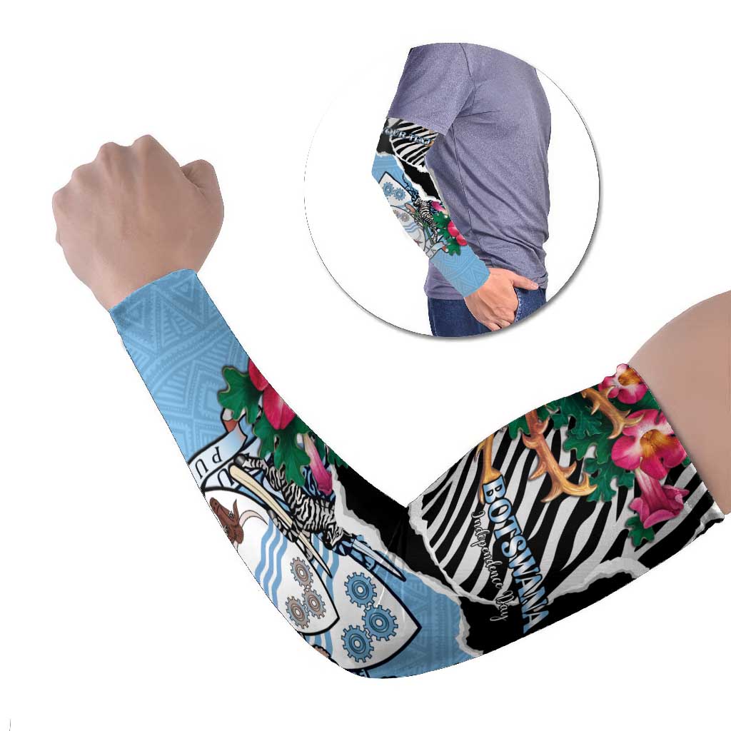 Personalized Botswana Independence Day Arm Sleeves Coat Of Arms Devils Claw - Wonder Print Shop