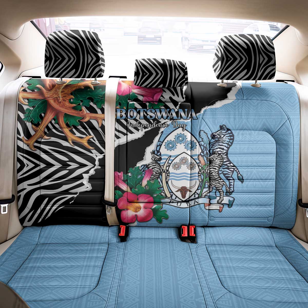 Botswana Independence Day Back Car Seat Cover Coat Of Arms Devils Claw - Wonder Print Shop