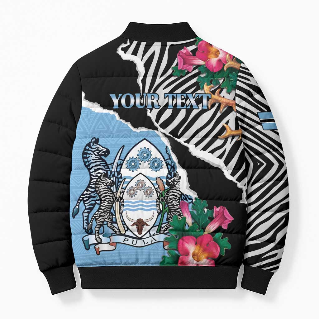 Personalized Botswana Independence Day Bomber Puffer Jacket Coat Of Arms Devils Claw - Wonder Print Shop