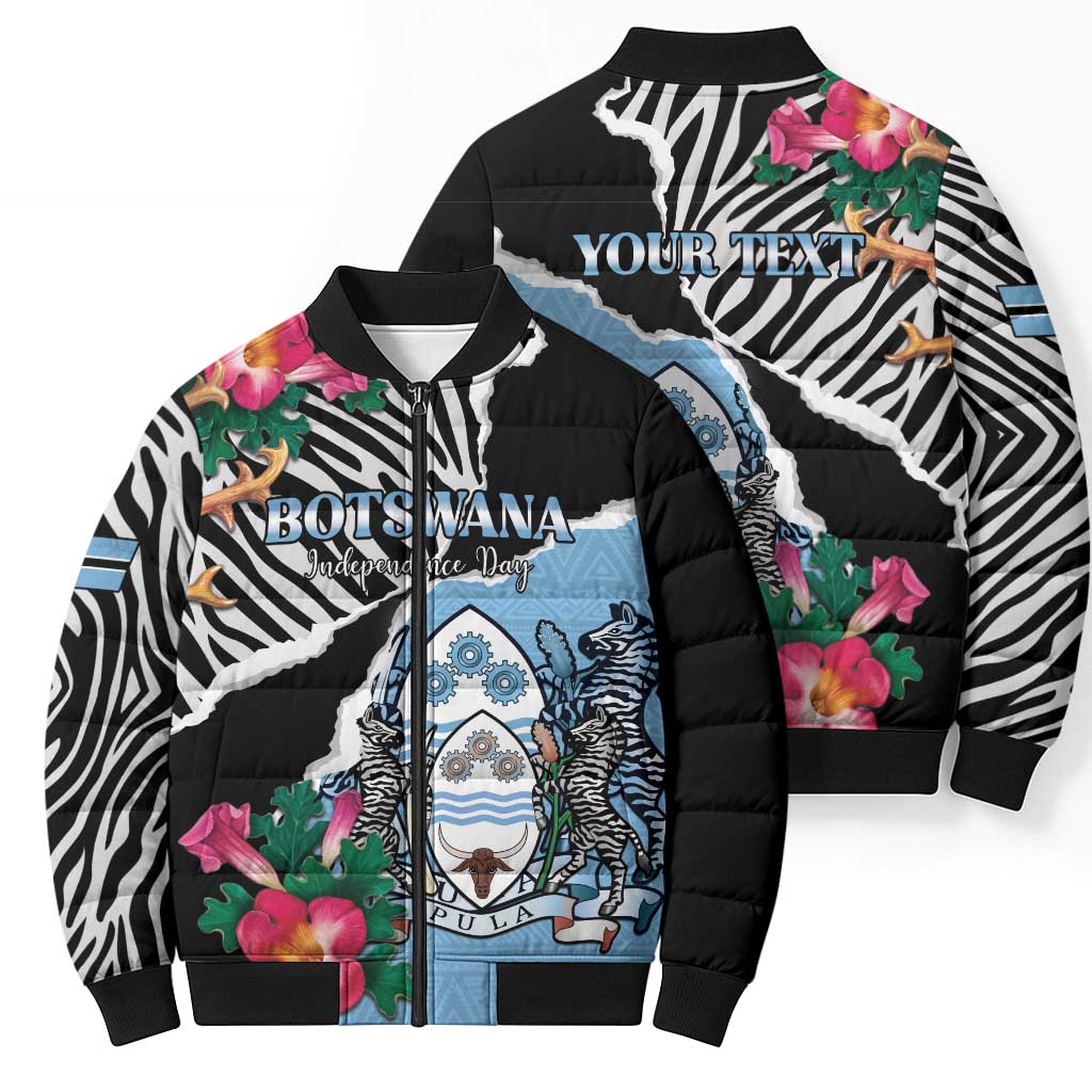 Personalized Botswana Independence Day Bomber Puffer Jacket Coat Of Arms Devils Claw - Wonder Print Shop