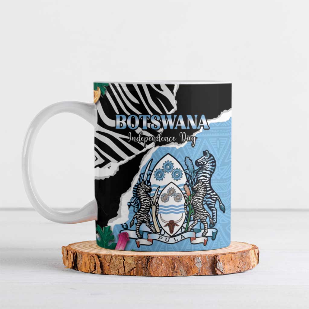 Personalized Botswana Independence Day Ceramic Mug Coat Of Arms Devils Claw - Wonder Print Shop