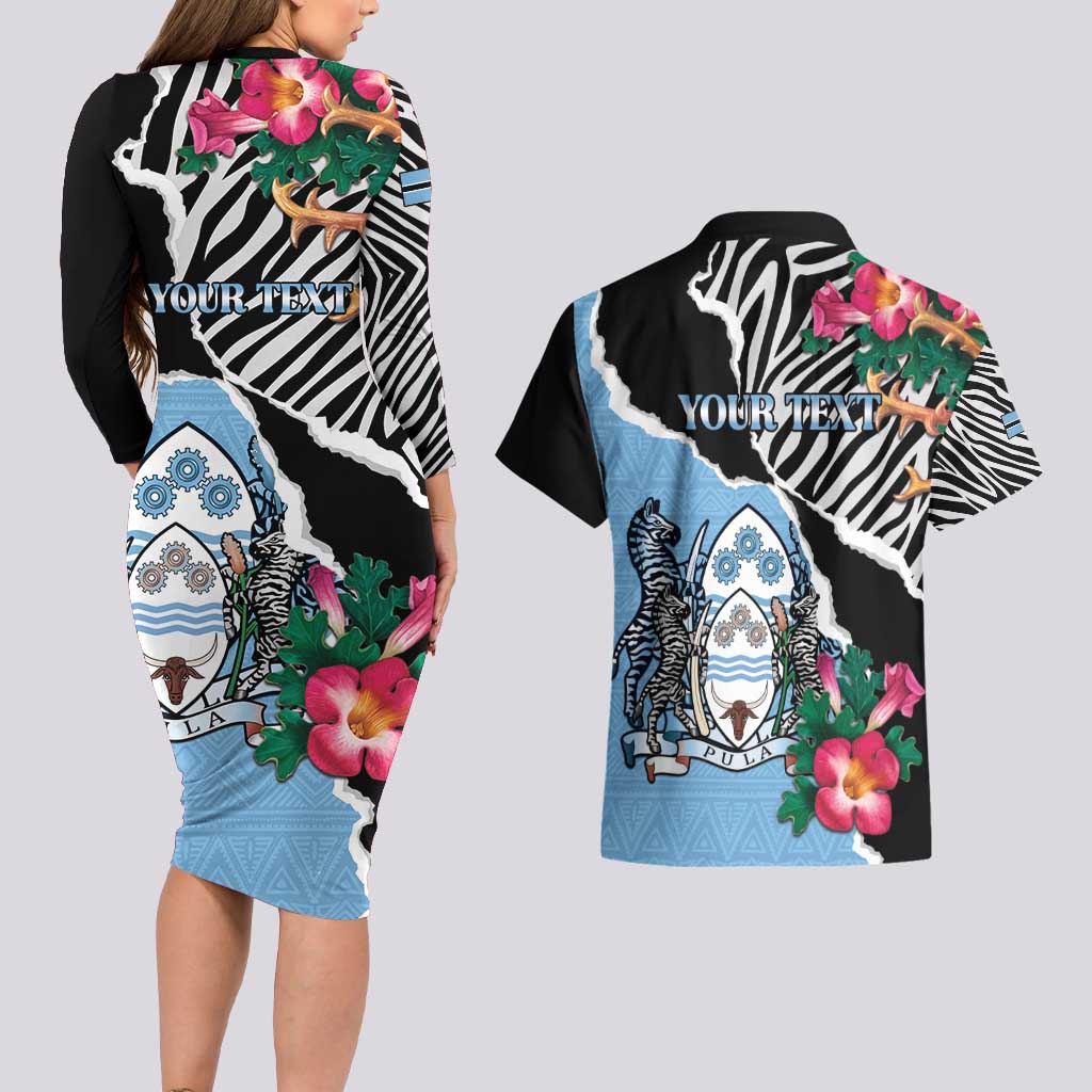 Personalized Botswana Independence Day Couples Matching Long Sleeve Bodycon Dress and Hawaiian Shirt Coat Of Arms Devils Claw - Wonder Print Shop