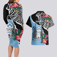 Personalized Botswana Independence Day Couples Matching Long Sleeve Bodycon Dress and Hawaiian Shirt Coat Of Arms Devils Claw - Wonder Print Shop