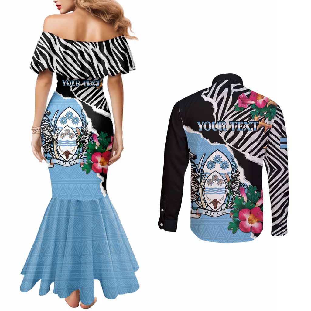Personalized Botswana Independence Day Couples Matching Mermaid Dress and Long Sleeve Button Shirt Coat Of Arms Devils Claw - Wonder Print Shop