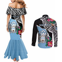 Personalized Botswana Independence Day Couples Matching Mermaid Dress and Long Sleeve Button Shirt Coat Of Arms Devils Claw - Wonder Print Shop