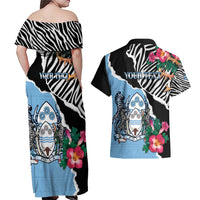 Personalized Botswana Independence Day Couples Matching Off Shoulder Maxi Dress and Hawaiian Shirt Coat Of Arms Devils Claw - Wonder Print Shop