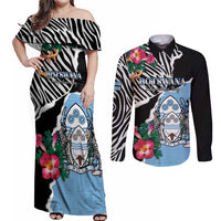 Personalized Botswana Independence Day Couples Matching Off Shoulder Maxi Dress and Long Sleeve Button Shirt Coat Of Arms Devils Claw - Wonder Print Shop
