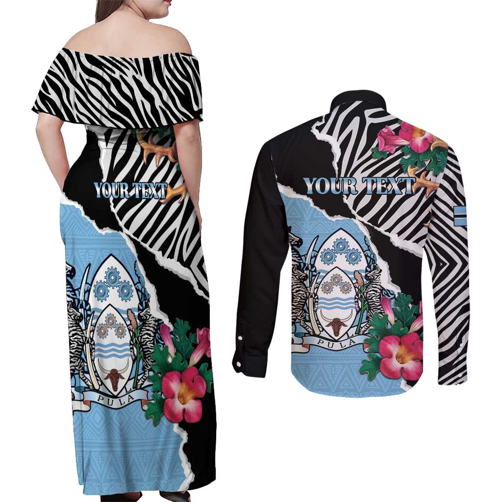 Personalized Botswana Independence Day Couples Matching Off Shoulder Maxi Dress and Long Sleeve Button Shirt Coat Of Arms Devils Claw - Wonder Print Shop