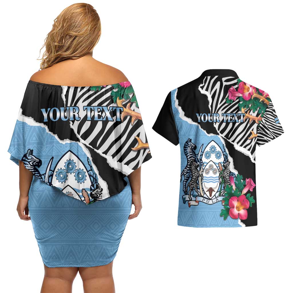 Personalized Botswana Independence Day Couples Matching Off Shoulder Short Dress and Hawaiian Shirt Coat Of Arms Devils Claw - Wonder Print Shop