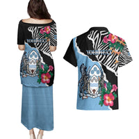 Personalized Botswana Independence Day Couples Matching Puletasi and Hawaiian Shirt Coat Of Arms Devils Claw - Wonder Print Shop