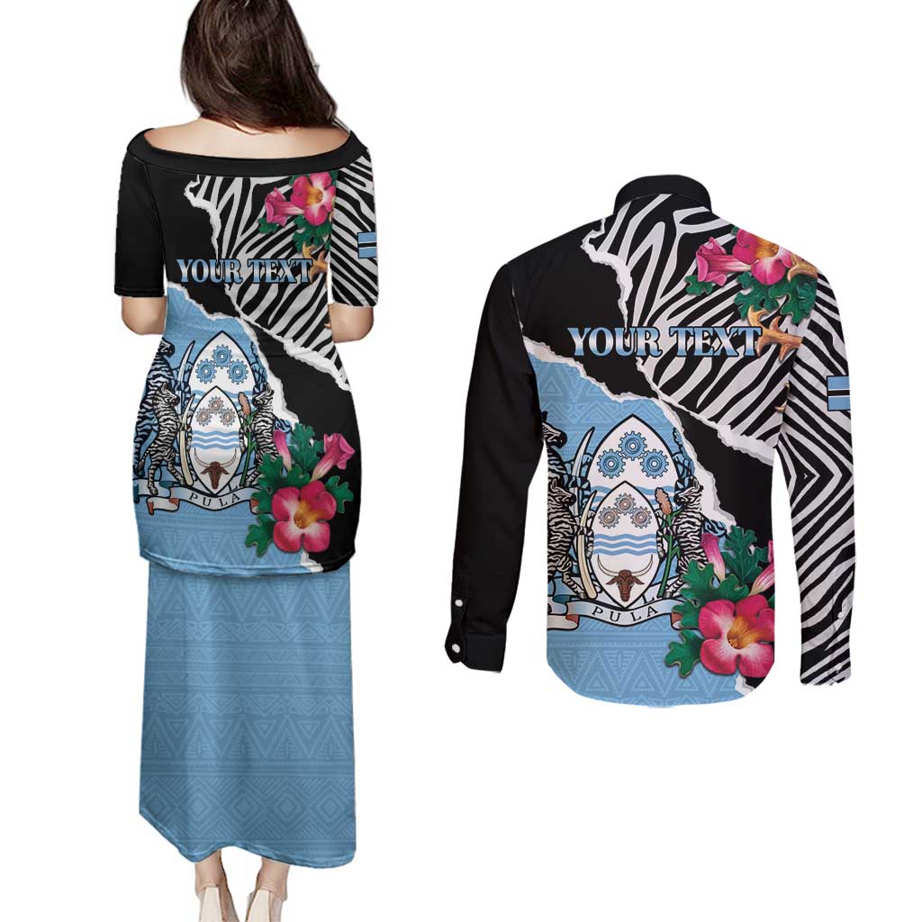 Personalized Botswana Independence Day Couples Matching Puletasi and Long Sleeve Button Shirt Coat Of Arms Devils Claw - Wonder Print Shop