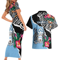 Personalized Botswana Independence Day Couples Matching Short Sleeve Bodycon Dress and Hawaiian Shirt Coat Of Arms Devils Claw - Wonder Print Shop