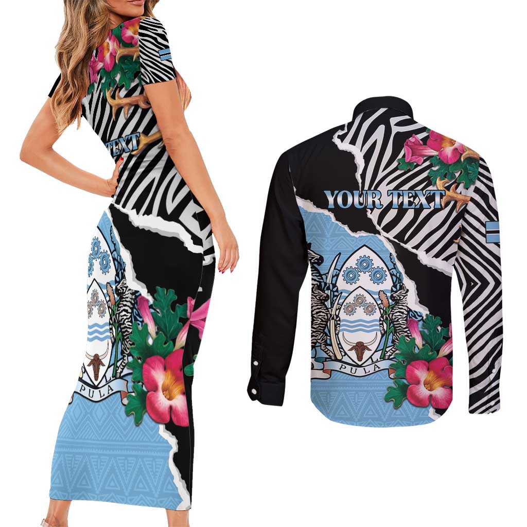 Personalized Botswana Independence Day Couples Matching Short Sleeve Bodycon Dress and Long Sleeve Button Shirt Coat Of Arms Devils Claw - Wonder Print Shop