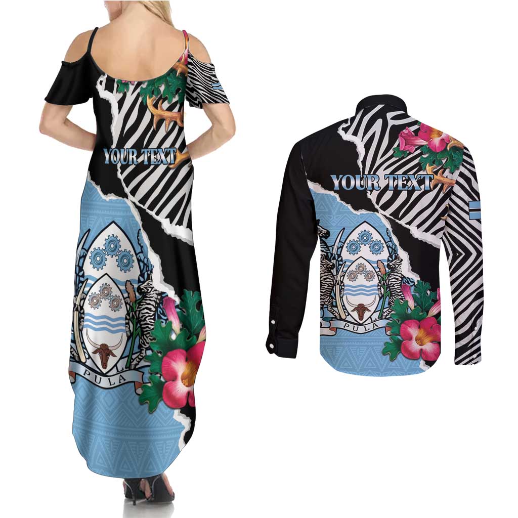 Personalized Botswana Independence Day Couples Matching Summer Maxi Dress and Long Sleeve Button Shirt Coat Of Arms Devils Claw - Wonder Print Shop