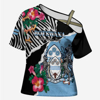 Personalized Botswana Independence Day Cross Shoulder Shirt Coat Of Arms Devils Claw - Wonder Print Shop