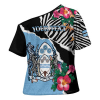 Personalized Botswana Independence Day Cross Shoulder Shirt Coat Of Arms Devils Claw - Wonder Print Shop