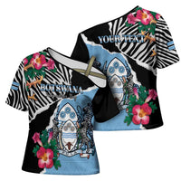 Personalized Botswana Independence Day Cross Shoulder Shirt Coat Of Arms Devils Claw - Wonder Print Shop