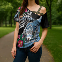 Personalized Botswana Independence Day Cross Shoulder Shirt Coat Of Arms Devils Claw - Wonder Print Shop