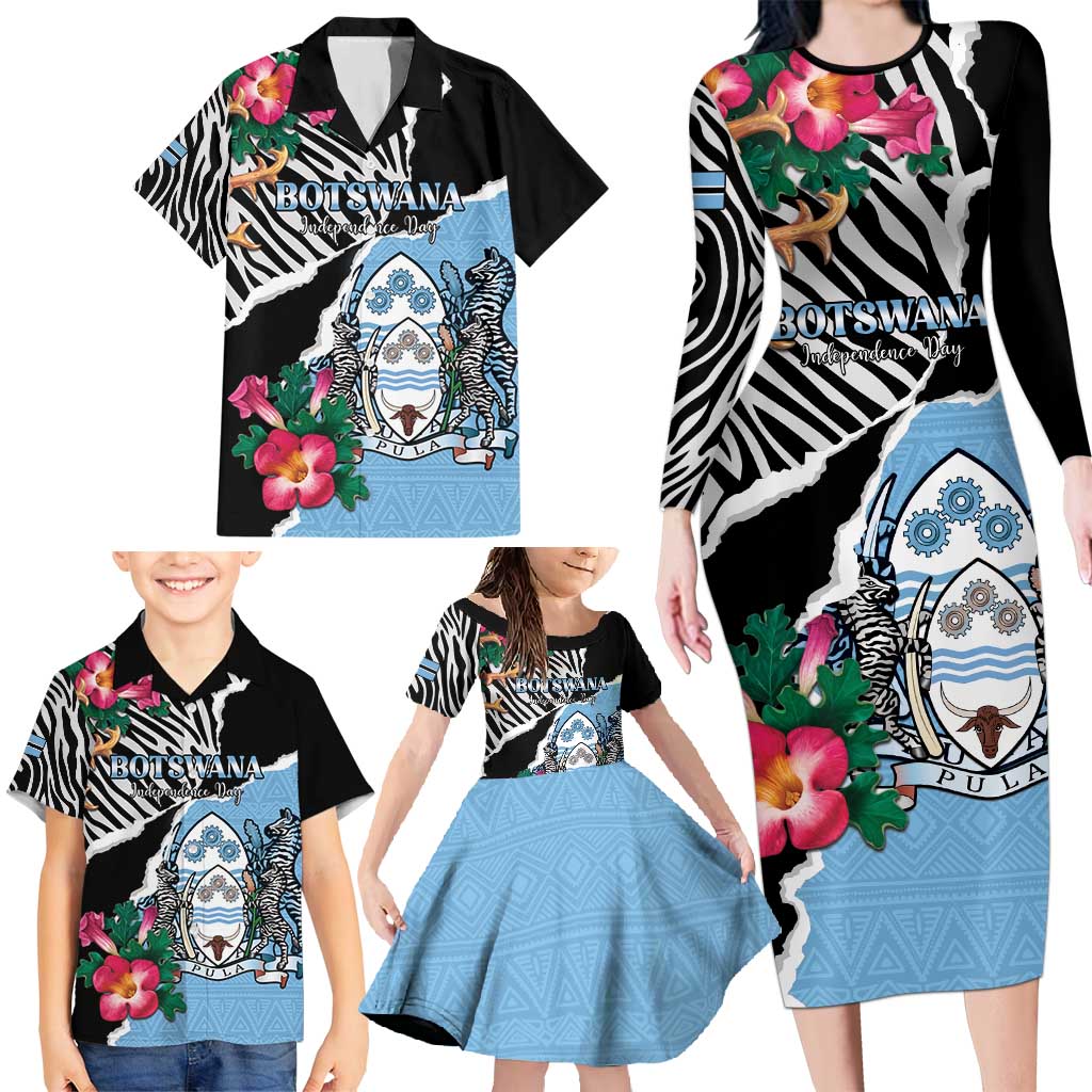 Personalized Botswana Independence Day Family Matching Long Sleeve Bodycon Dress and Hawaiian Shirt Coat Of Arms Devils Claw - Wonder Print Shop