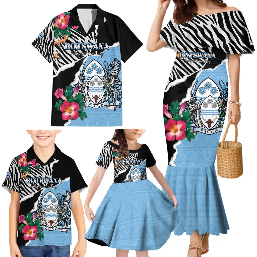 Personalized Botswana Independence Day Family Matching Mermaid Dress and Hawaiian Shirt Coat Of Arms Devils Claw - Wonder Print Shop