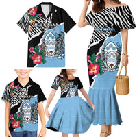 Personalized Botswana Independence Day Family Matching Mermaid Dress and Hawaiian Shirt Coat Of Arms Devils Claw - Wonder Print Shop