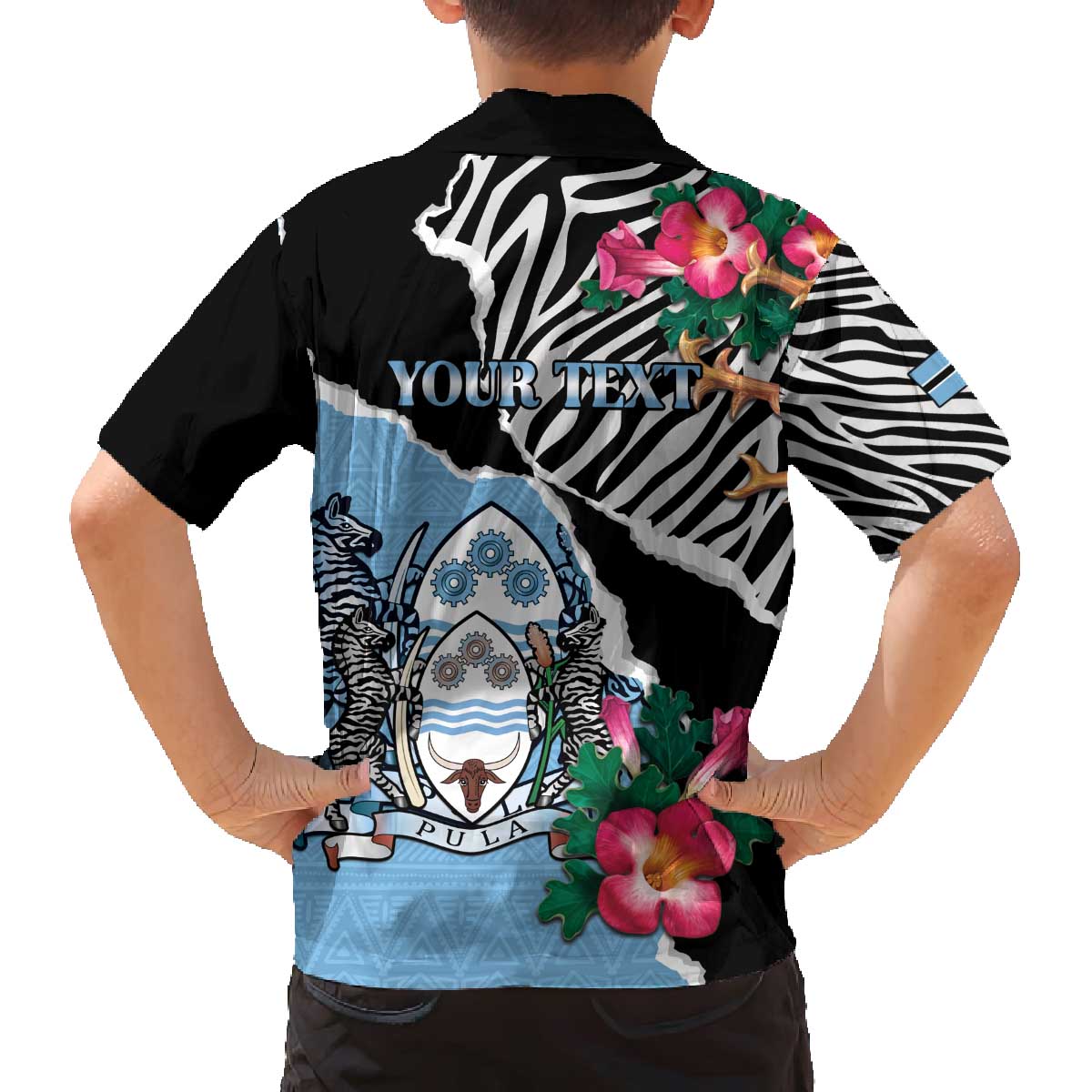 Personalized Botswana Independence Day Family Matching Off The Shoulder Long Sleeve Dress and Hawaiian Shirt Coat Of Arms Devils Claw - Wonder Print Shop