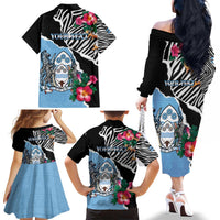 Personalized Botswana Independence Day Family Matching Off The Shoulder Long Sleeve Dress and Hawaiian Shirt Coat Of Arms Devils Claw - Wonder Print Shop