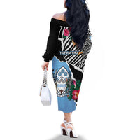Personalized Botswana Independence Day Family Matching Off The Shoulder Long Sleeve Dress and Hawaiian Shirt Coat Of Arms Devils Claw - Wonder Print Shop