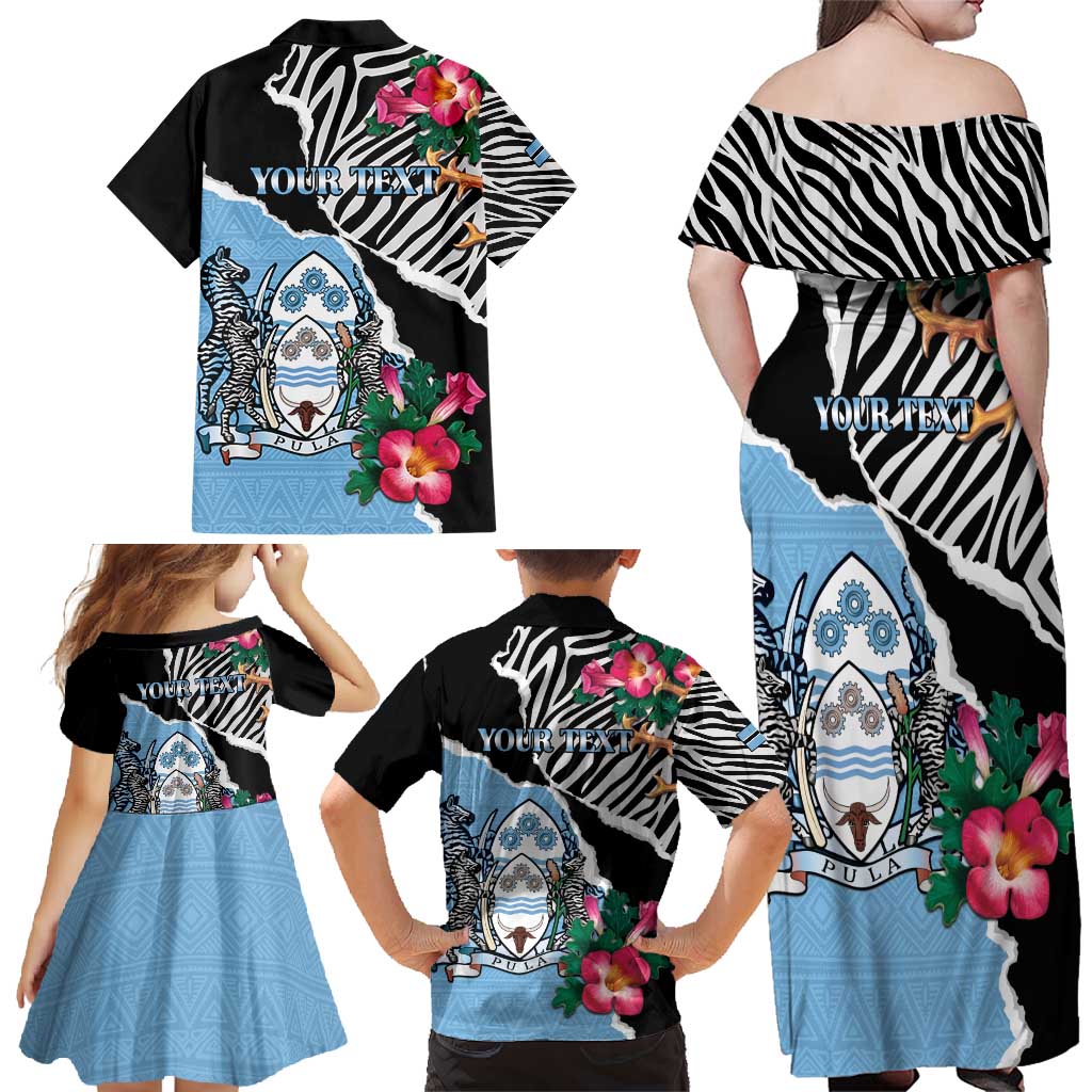 Personalized Botswana Independence Day Family Matching Off Shoulder Maxi Dress and Hawaiian Shirt Coat Of Arms Devils Claw - Wonder Print Shop