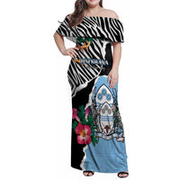 Personalized Botswana Independence Day Family Matching Off Shoulder Maxi Dress and Hawaiian Shirt Coat Of Arms Devils Claw - Wonder Print Shop