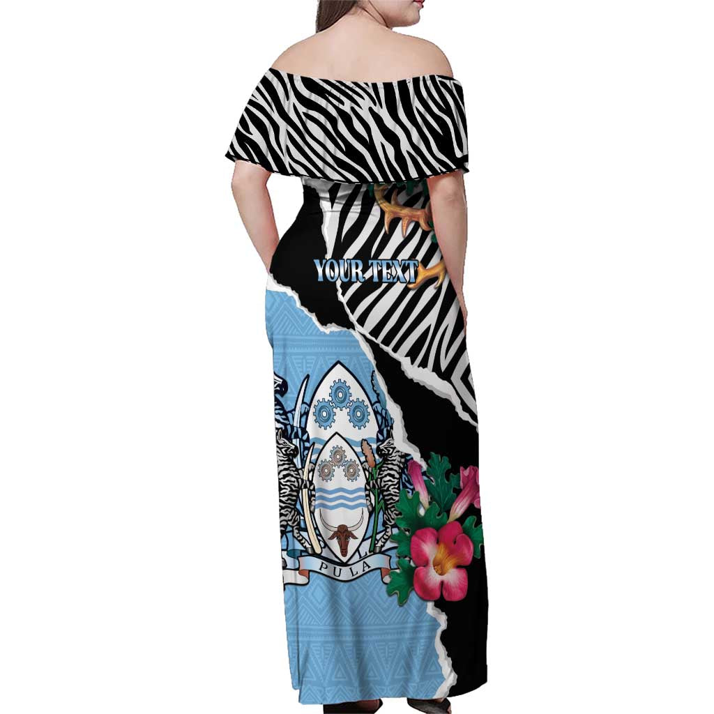 Personalized Botswana Independence Day Family Matching Off Shoulder Maxi Dress and Hawaiian Shirt Coat Of Arms Devils Claw - Wonder Print Shop