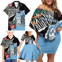 Personalized Botswana Independence Day Family Matching Off Shoulder Short Dress and Hawaiian Shirt Coat Of Arms Devils Claw - Wonder Print Shop