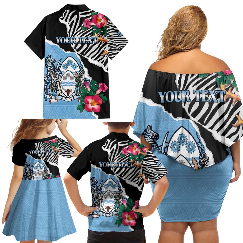 Personalized Botswana Independence Day Family Matching Off Shoulder Short Dress and Hawaiian Shirt Coat Of Arms Devils Claw - Wonder Print Shop