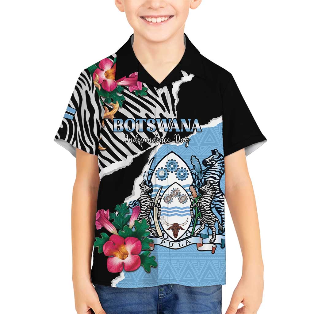 Personalized Botswana Independence Day Family Matching Off Shoulder Short Dress and Hawaiian Shirt Coat Of Arms Devils Claw - Wonder Print Shop