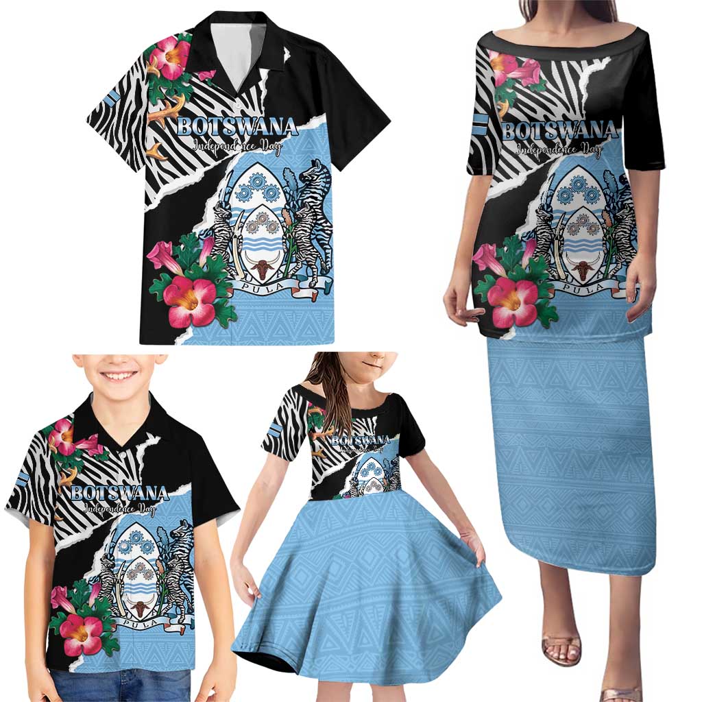 Personalized Botswana Independence Day Family Matching Puletasi and Hawaiian Shirt Coat Of Arms Devils Claw - Wonder Print Shop