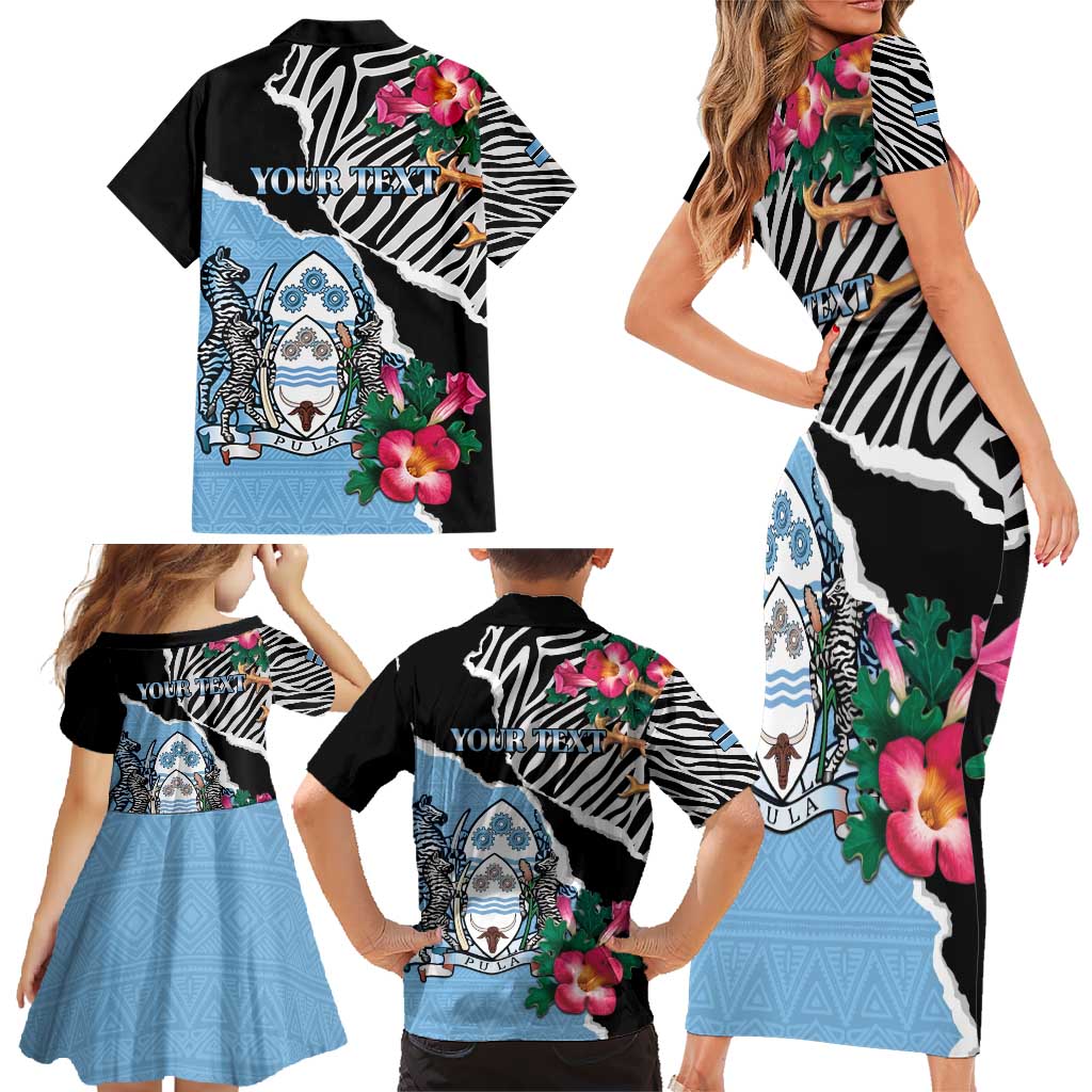 Personalized Botswana Independence Day Family Matching Short Sleeve Bodycon Dress and Hawaiian Shirt Coat Of Arms Devils Claw - Wonder Print Shop