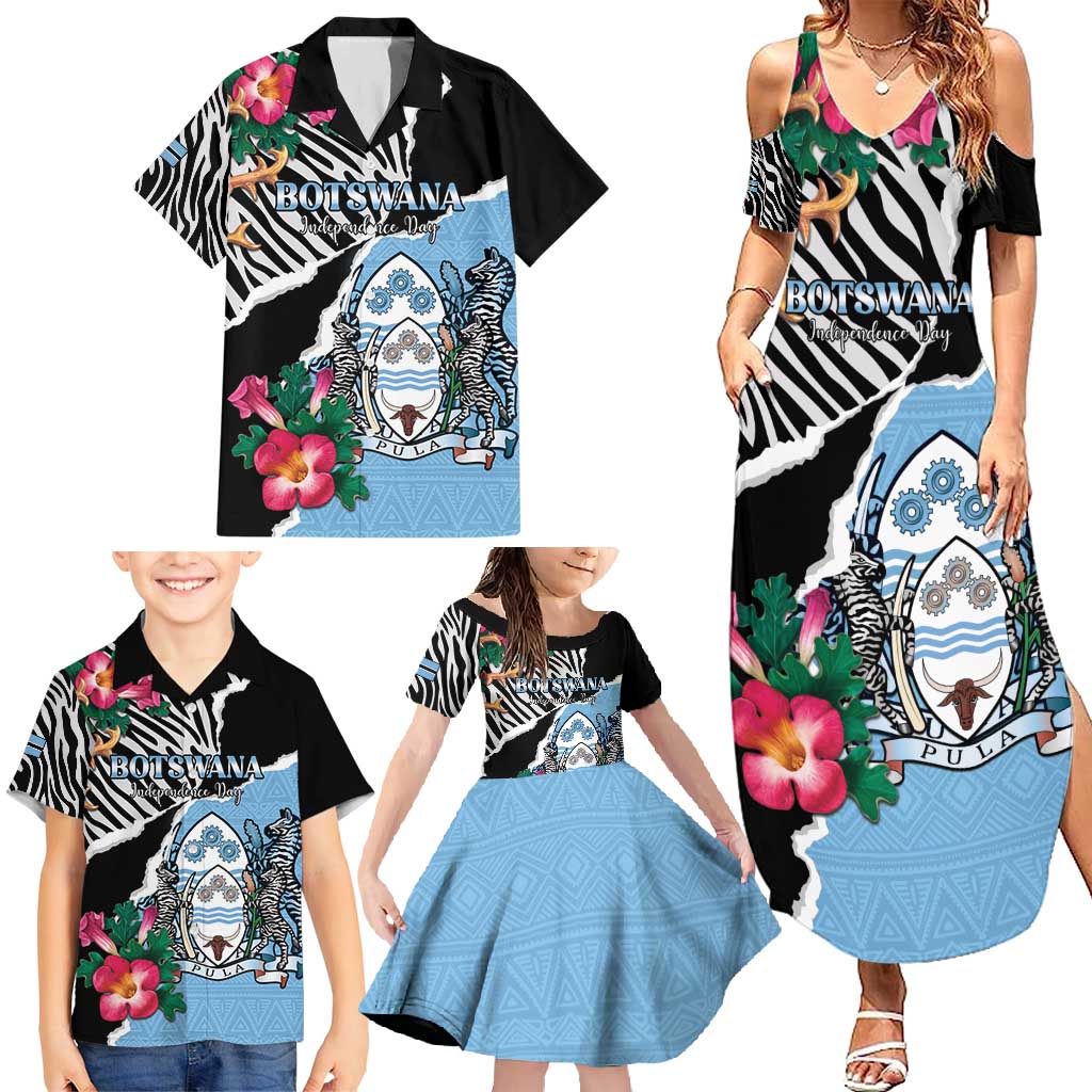 Personalized Botswana Independence Day Family Matching Summer Maxi Dress and Hawaiian Shirt Coat Of Arms Devils Claw - Wonder Print Shop