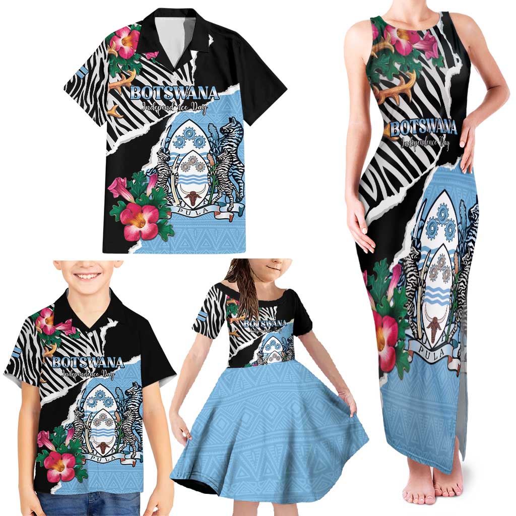 Personalized Botswana Independence Day Family Matching Tank Maxi Dress and Hawaiian Shirt Coat Of Arms Devils Claw - Wonder Print Shop