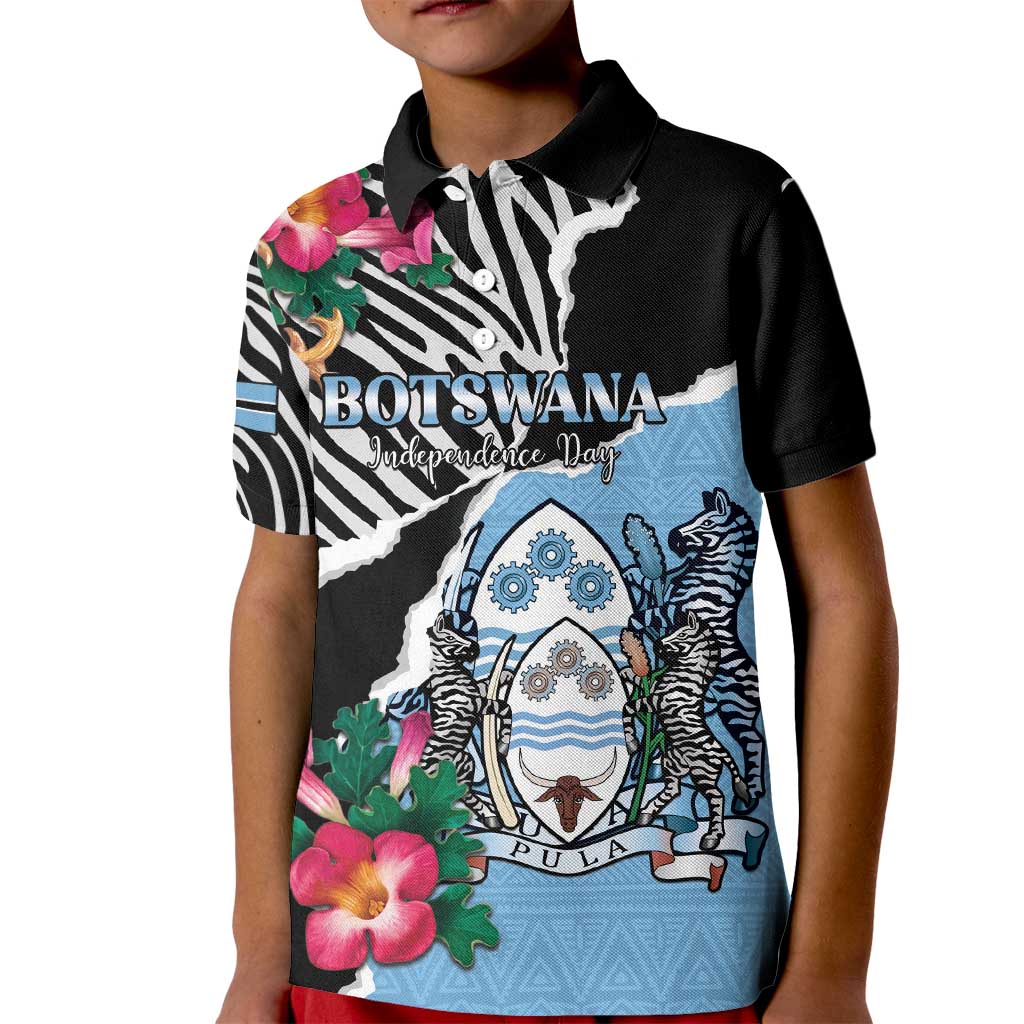 Personalized Botswana Independence Day Kid Polo Shirt Coat Of Arms Devils Claw - Wonder Print Shop