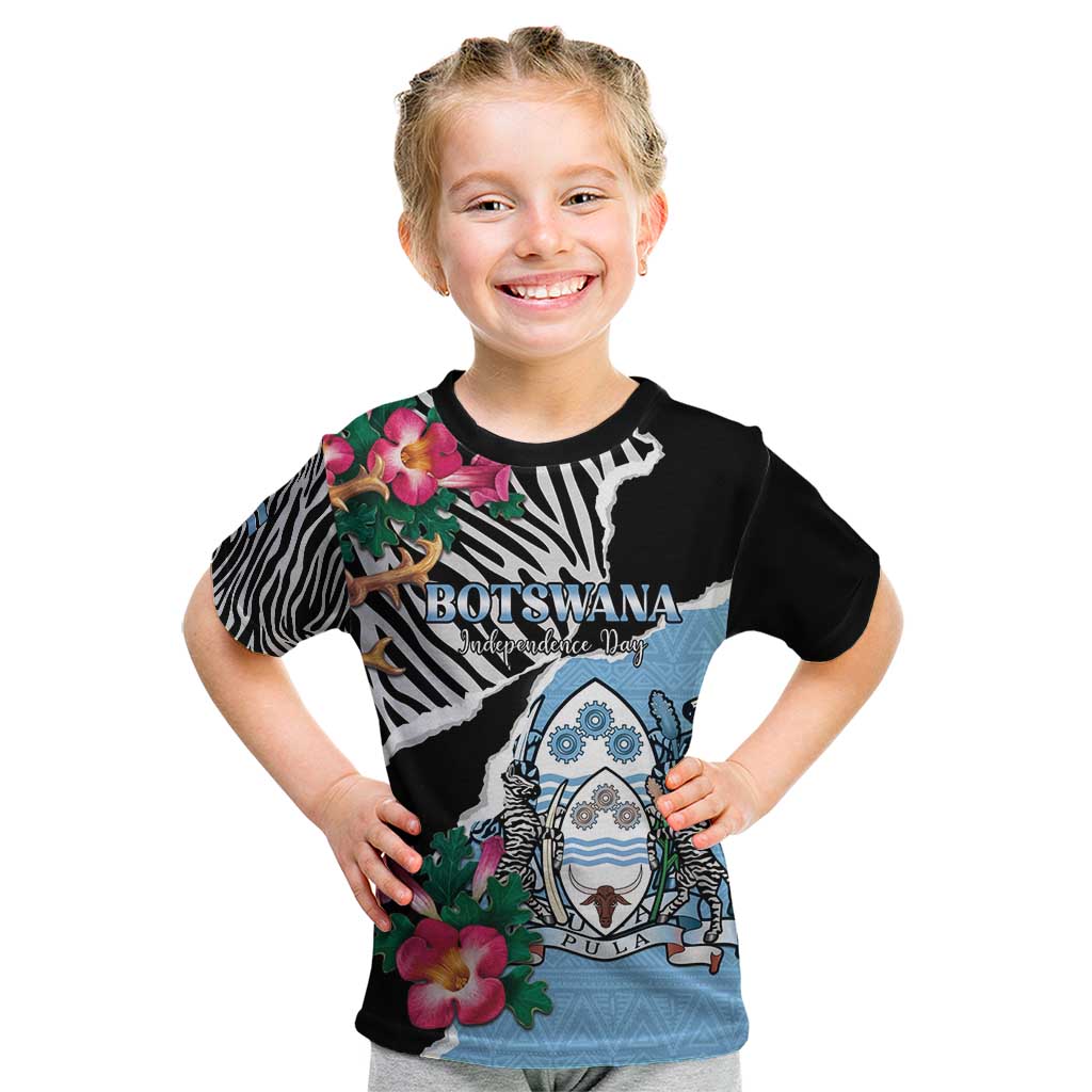Personalized Botswana Independence Day Kid T Shirt Coat Of Arms Devils Claw - Wonder Print Shop